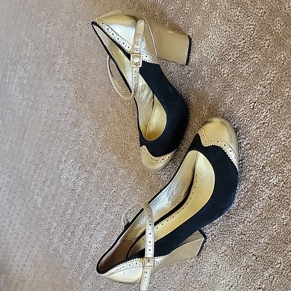 Coach, gold and black chunky heel, size 8